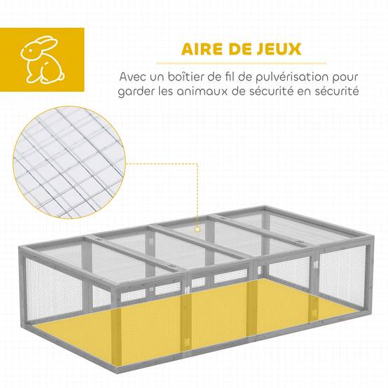 Clapier cage à lapins extérieur intérieur 2 portes supérieures 181L x 100l x 48H cm bois massif gris - Image 8