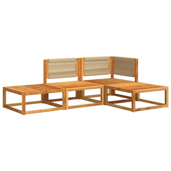 Petit Ensemble Jardin 4 Pièces Bois Acacia & Corde Beige, Canapé Cosy avec Pouf Table – ComfortXL Outdoor Living - Image 3