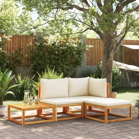 Petit Ensemble Jardin 4 Pièces Bois Acacia & Corde Beige, Canapé Cosy avec Pouf Table – ComfortXL Outdoor Living - Image 1