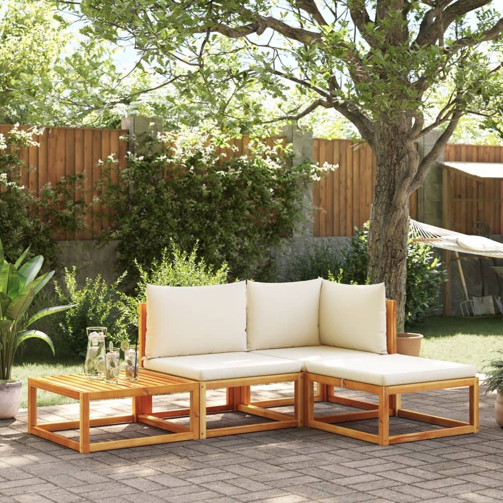 Petit Ensemble Jardin 4 Pièces Bois Acacia & Corde Beige, Canapé Cosy avec Pouf Table – ComfortXL Outdoor Living - Image 1