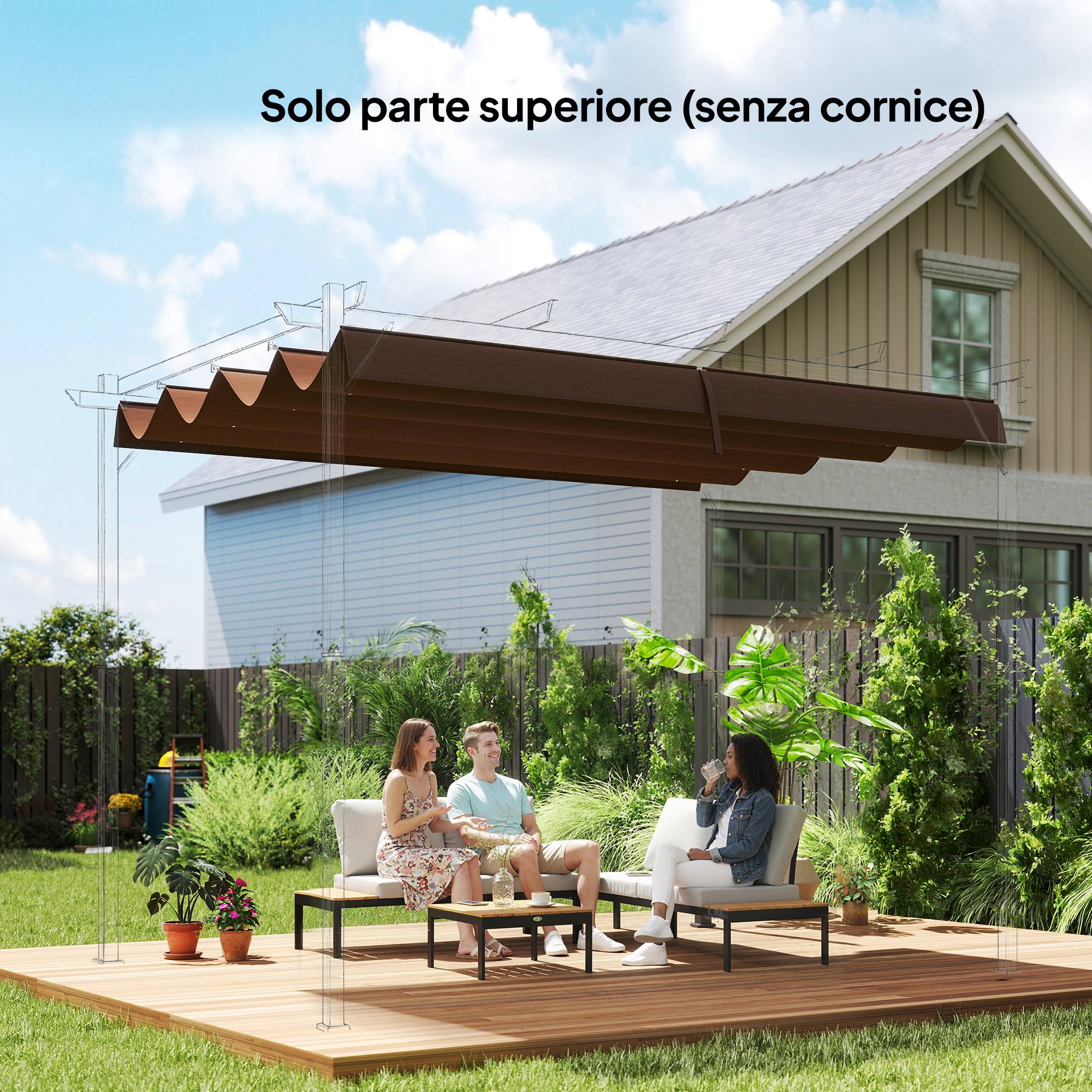 Toile rétractable de pergola rechange polyester protection anti-UV 286x245cm café - ComfortXL Outdoor Living - Image 3