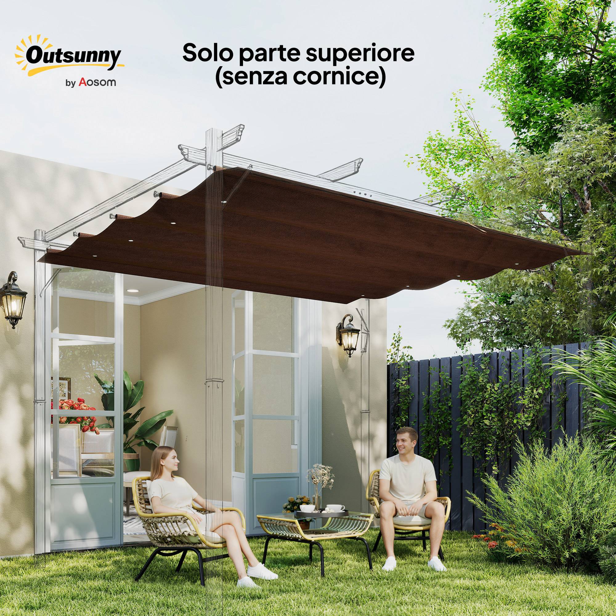 Toile rétractable de pergola rechange polyester protection anti-UV 286x245cm café - ComfortXL Outdoor Living - Image 9