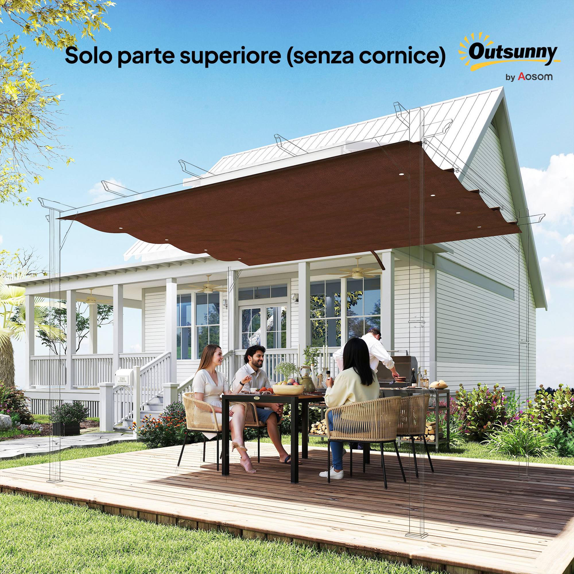 Toile rétractable de pergola rechange polyester protection anti-UV 286x245cm café - ComfortXL Outdoor Living - Image 10