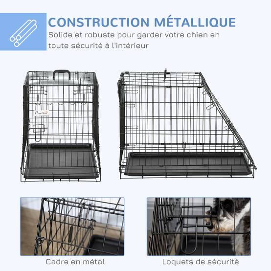 Cage transport pour chien métal forme trapèze voiture pliable double loquet 77cm noir - ComfortXL Outdoor Living - Image 7