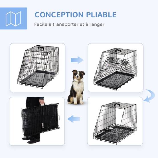 Cage transport pour chien métal forme trapèze voiture pliable double loquet 77cm noir - ComfortXL Outdoor Living - Image 6