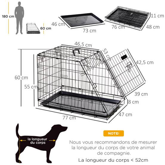 Cage transport pour chien métal forme trapèze voiture pliable double loquet 77cm noir - ComfortXL Outdoor Living - Image 4