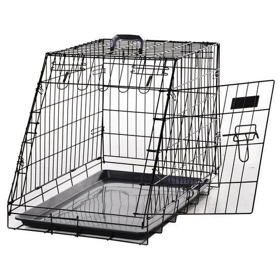 Cage transport pour chien métal forme trapèze voiture pliable double loquet 77cm noir - ComfortXL Outdoor Living - Image 1