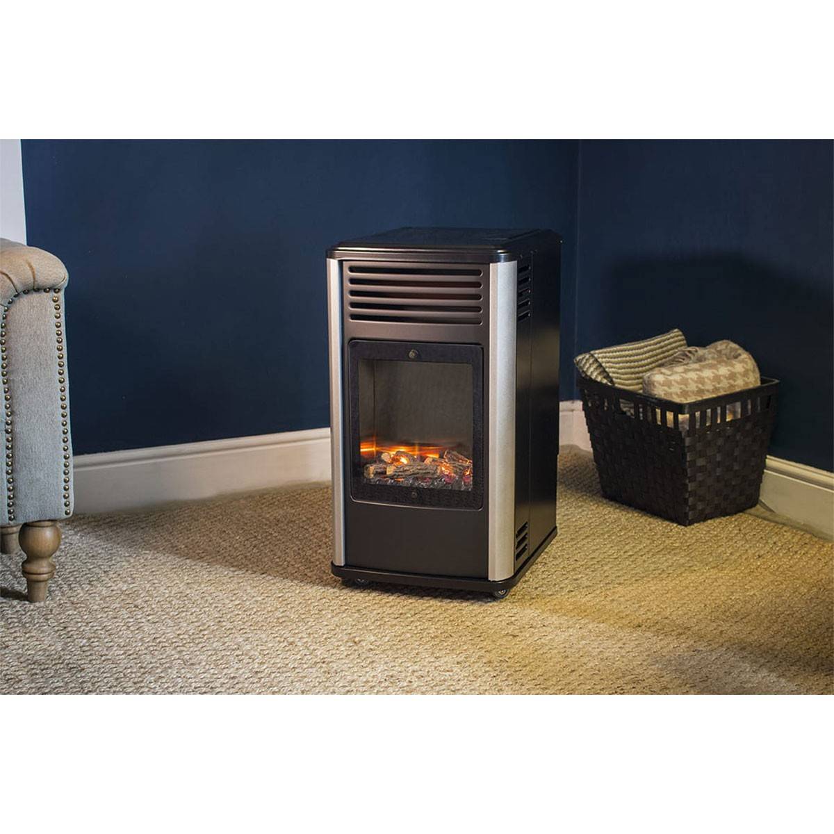 Chauffage à gaz 3.4 KW mobile Noir Effet feu + Tuyau gaz + Détendeur butane Manhattan SAHARA - Image 9