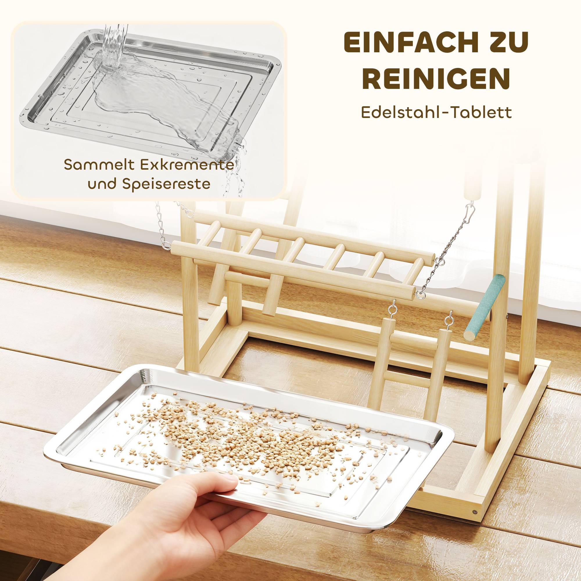 ComfortXL - Aire de jeux pour oiseaux bois naturel 4 niveaux avec plateau inox accessoires pour perruches et perroquets - Image 6