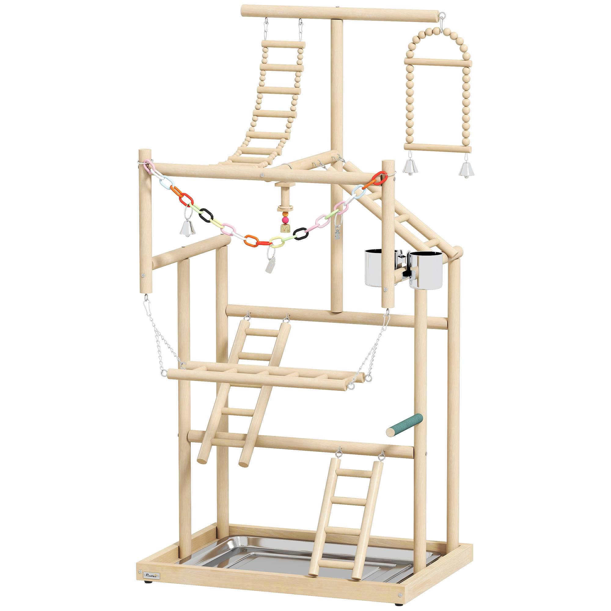 ComfortXL - Aire de jeux pour oiseaux bois naturel 4 niveaux avec plateau inox accessoires pour perruches et perroquets - Image 10