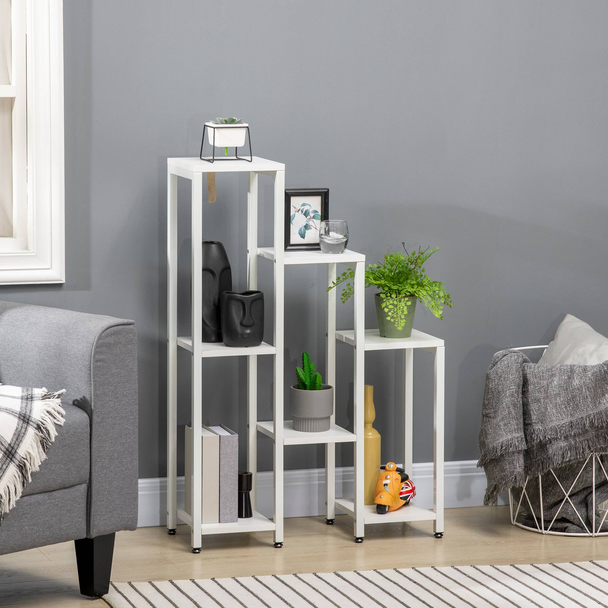 Support à fleurs Outsunny 7 niveaux intérieur extérieur acier blanc 65 x 23 x 94,5 cm étagère plantes jardin - Image 3