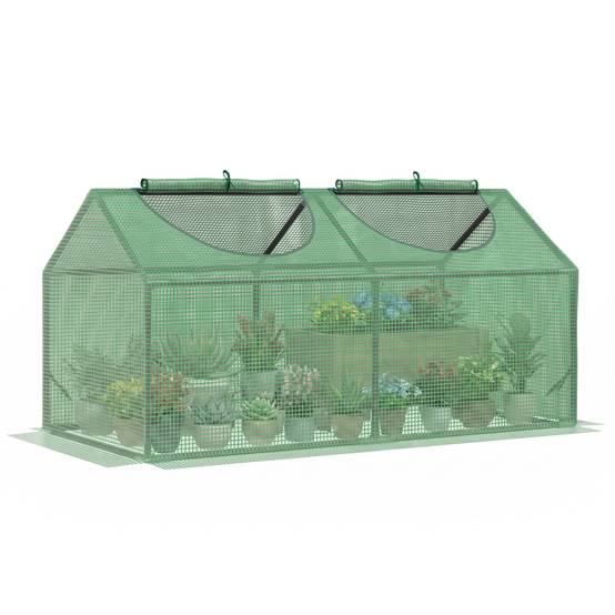 Mini serre de balcon acier bâche PE culture herbes plantes 2 fenêtres 120x60x60cm vert foncé - ComfortXL Outdoor Living - Image 1