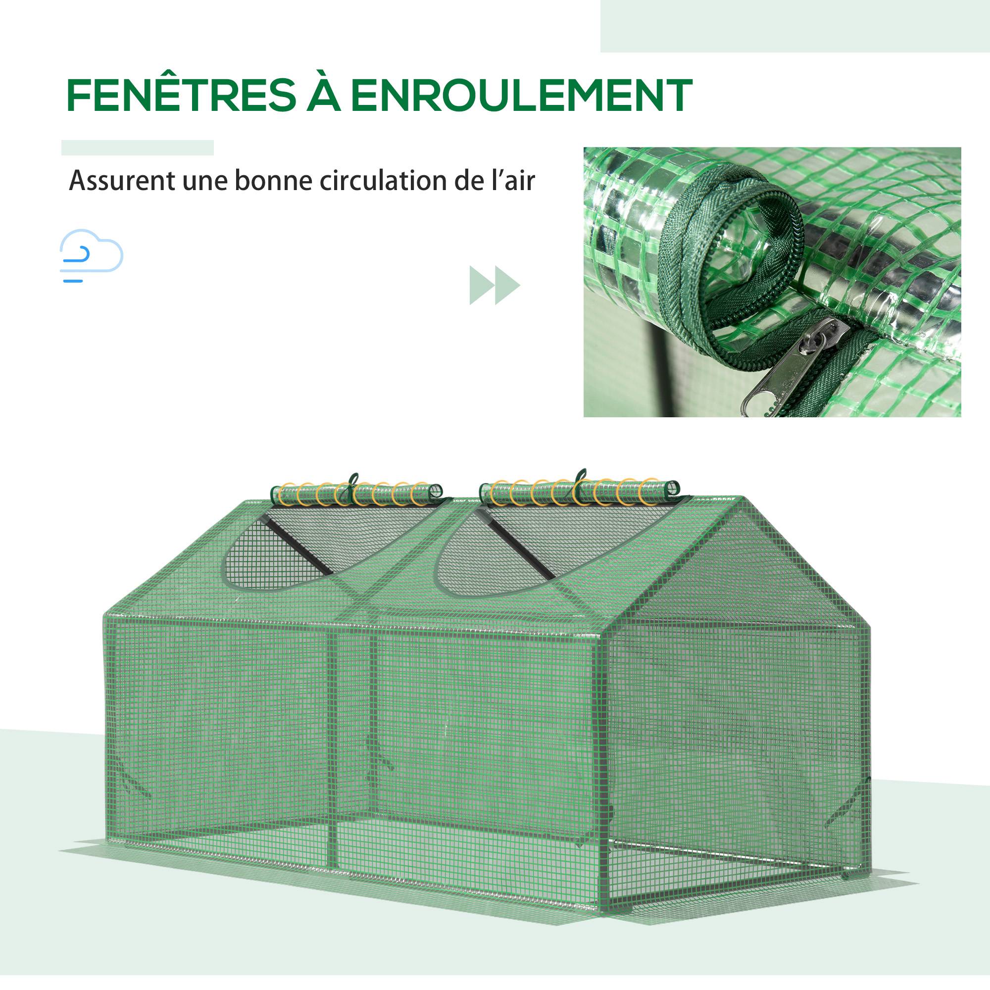 Mini serre de balcon acier bâche PE culture herbes plantes 2 fenêtres 120x60x60cm vert foncé - ComfortXL Outdoor Living - Image 8