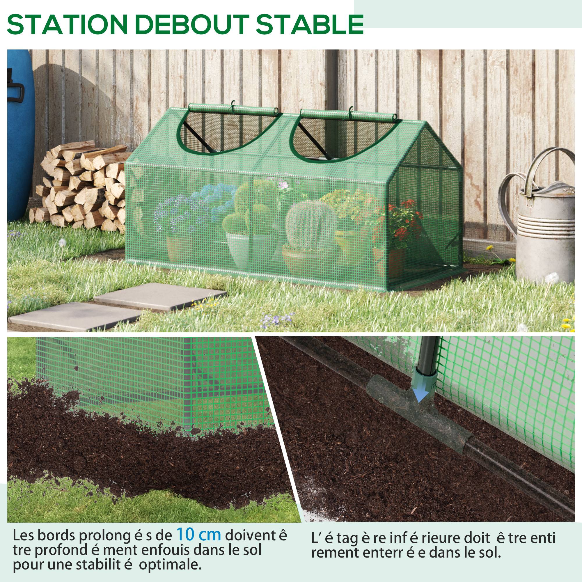 Mini serre de balcon acier bâche PE culture herbes plantes 2 fenêtres 120x60x60cm vert foncé - ComfortXL Outdoor Living - Image 9