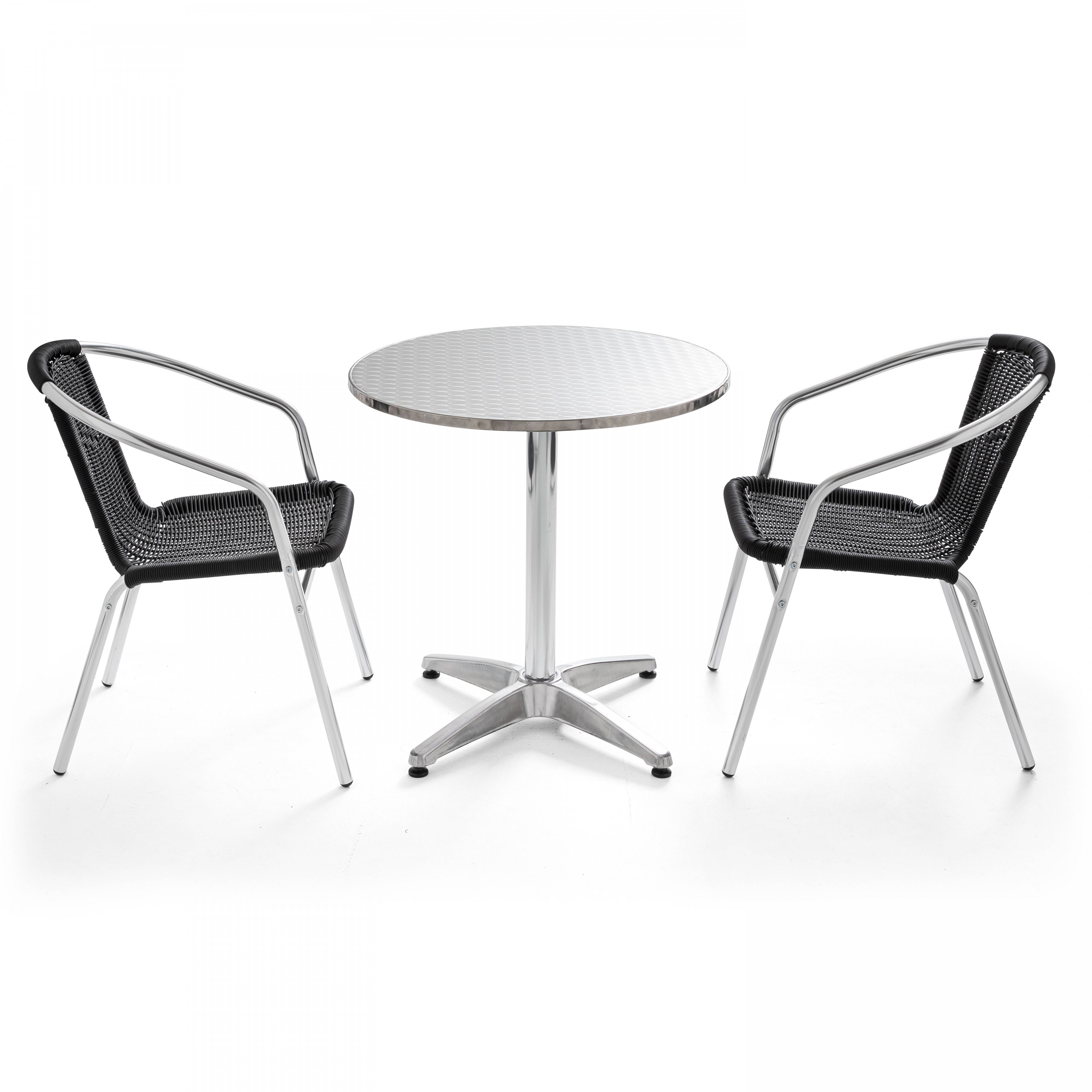 Oviala - Table de jardin ronde en aluminium et 2 fauteuils Brixton - Oviala - Image 1