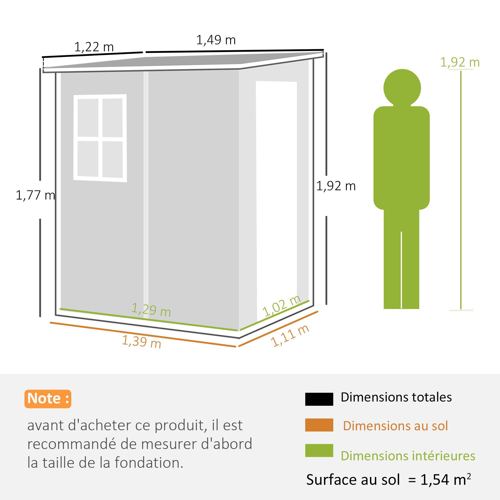 Helloshop26 - Abri de jardin à 122 x 149 x 192 cm porte verrouillable ventilation surface 1,54 m² design moderne en aluminium gris - Image 2