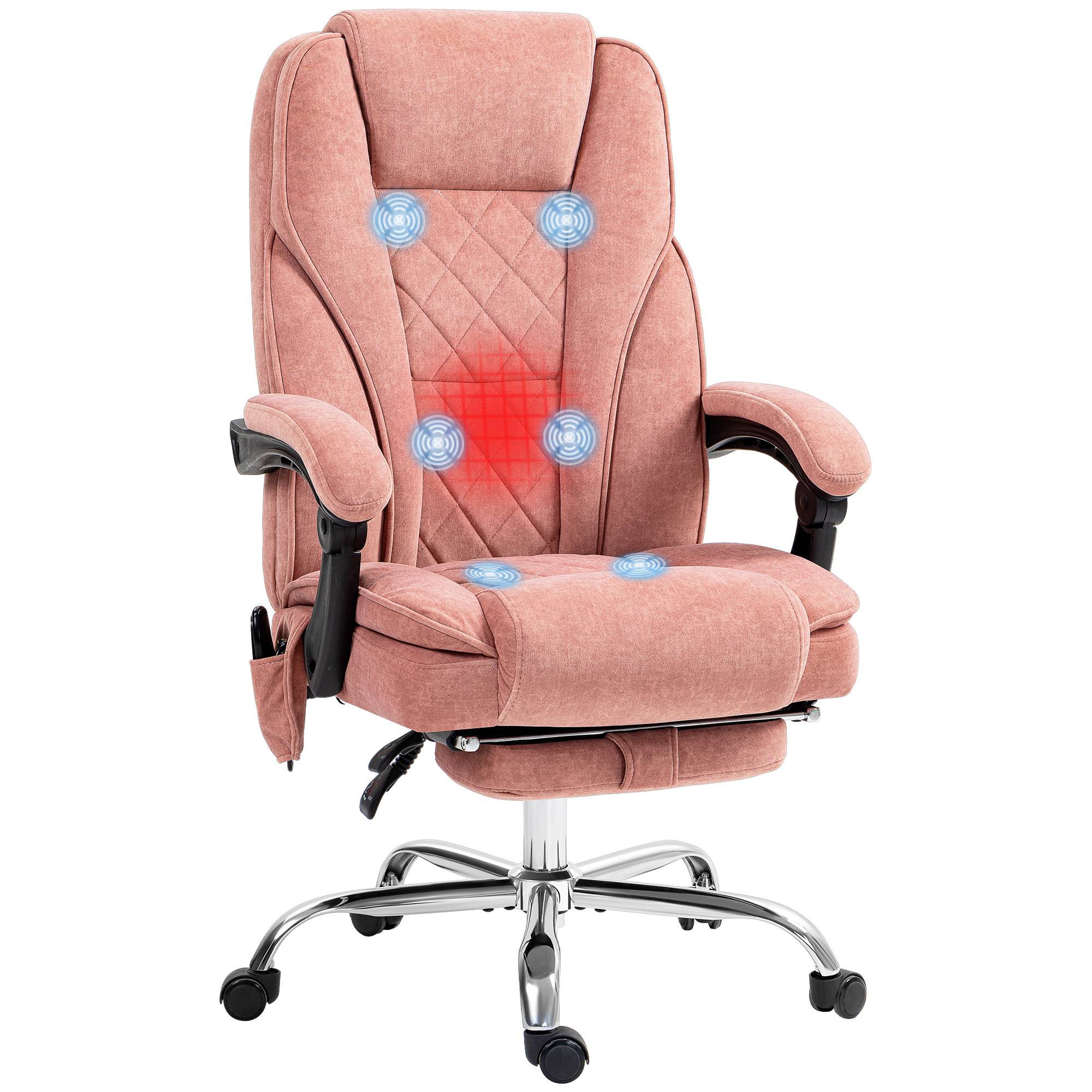 Sans Marque - Fauteuil de bureau massant et chauffant hauteur réglable dossier inclinable télécommande repose-pieds rétractable rose - Image 1