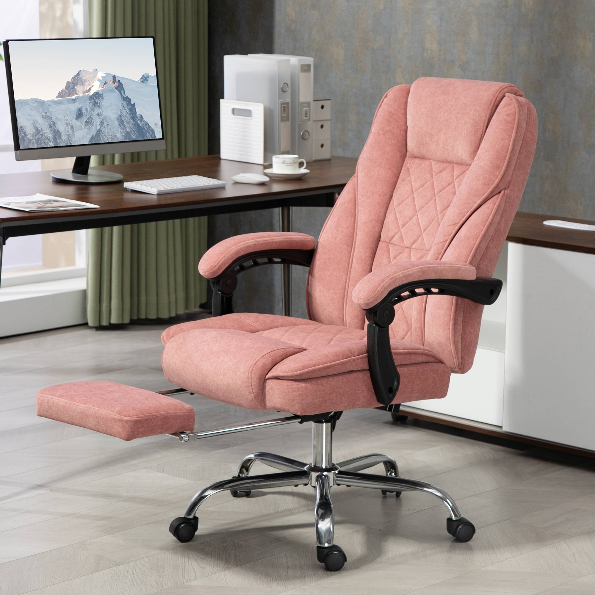 Sans Marque - Fauteuil de bureau massant et chauffant hauteur réglable dossier inclinable télécommande repose-pieds rétractable rose - Image 4