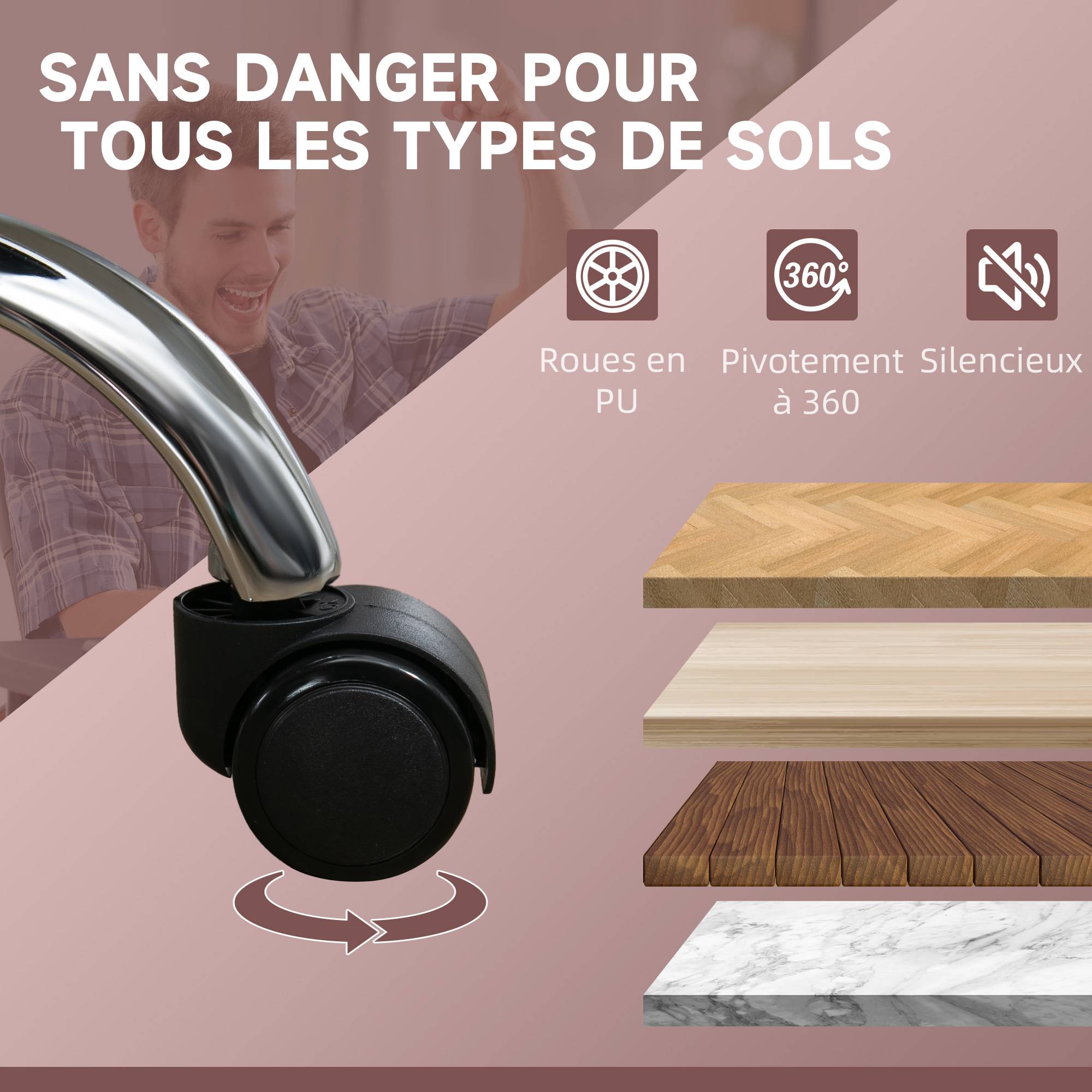 Sans Marque - Fauteuil de bureau massant et chauffant hauteur réglable dossier inclinable télécommande repose-pieds rétractable rose - Image 10