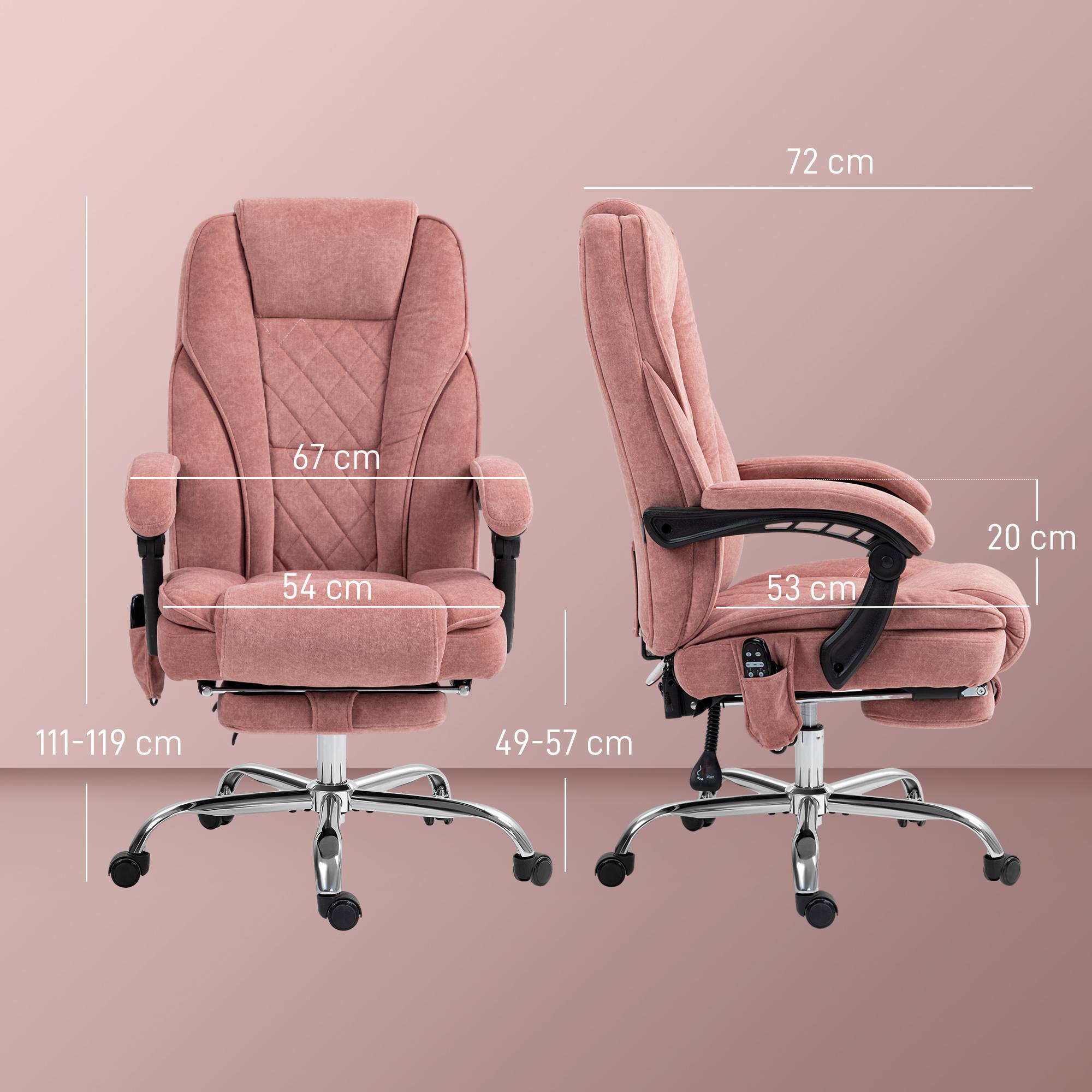 Sans Marque - Fauteuil de bureau massant et chauffant hauteur réglable dossier inclinable télécommande repose-pieds rétractable rose - Image 5