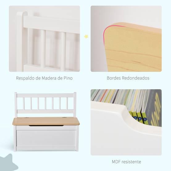 Banc de Rangement Enfant avec Dossier et Couvercle à Fermeture Douce, 40 kg, Jouets, Chambre/Salle de Jeux, 60 x 30 x 50 cm, Blanc - Image 8