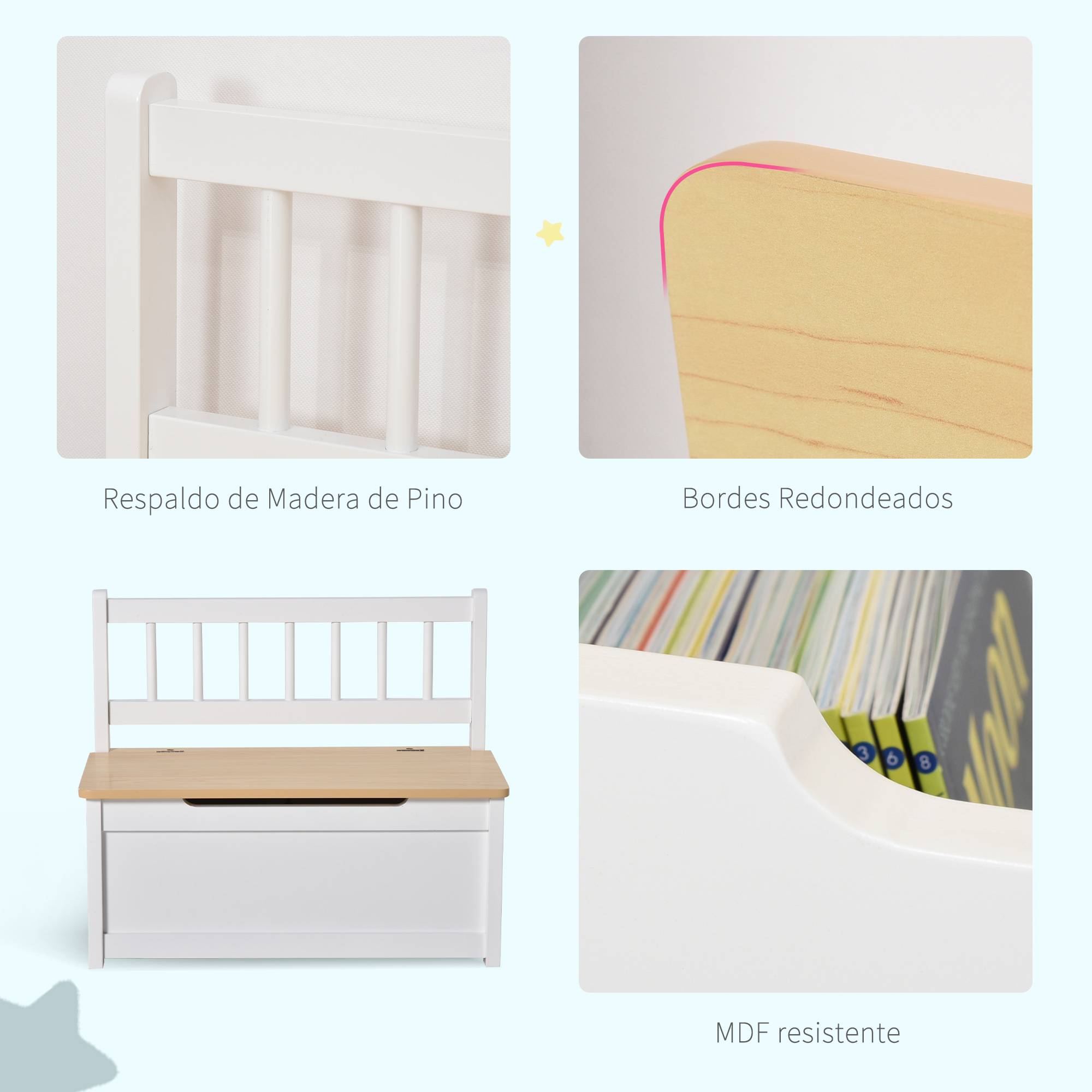 Banc de Rangement Enfant avec Dossier et Couvercle à Fermeture Douce, 40 kg, Jouets, Chambre/Salle de Jeux, 60 x 30 x 50 cm, Blanc - Image 8