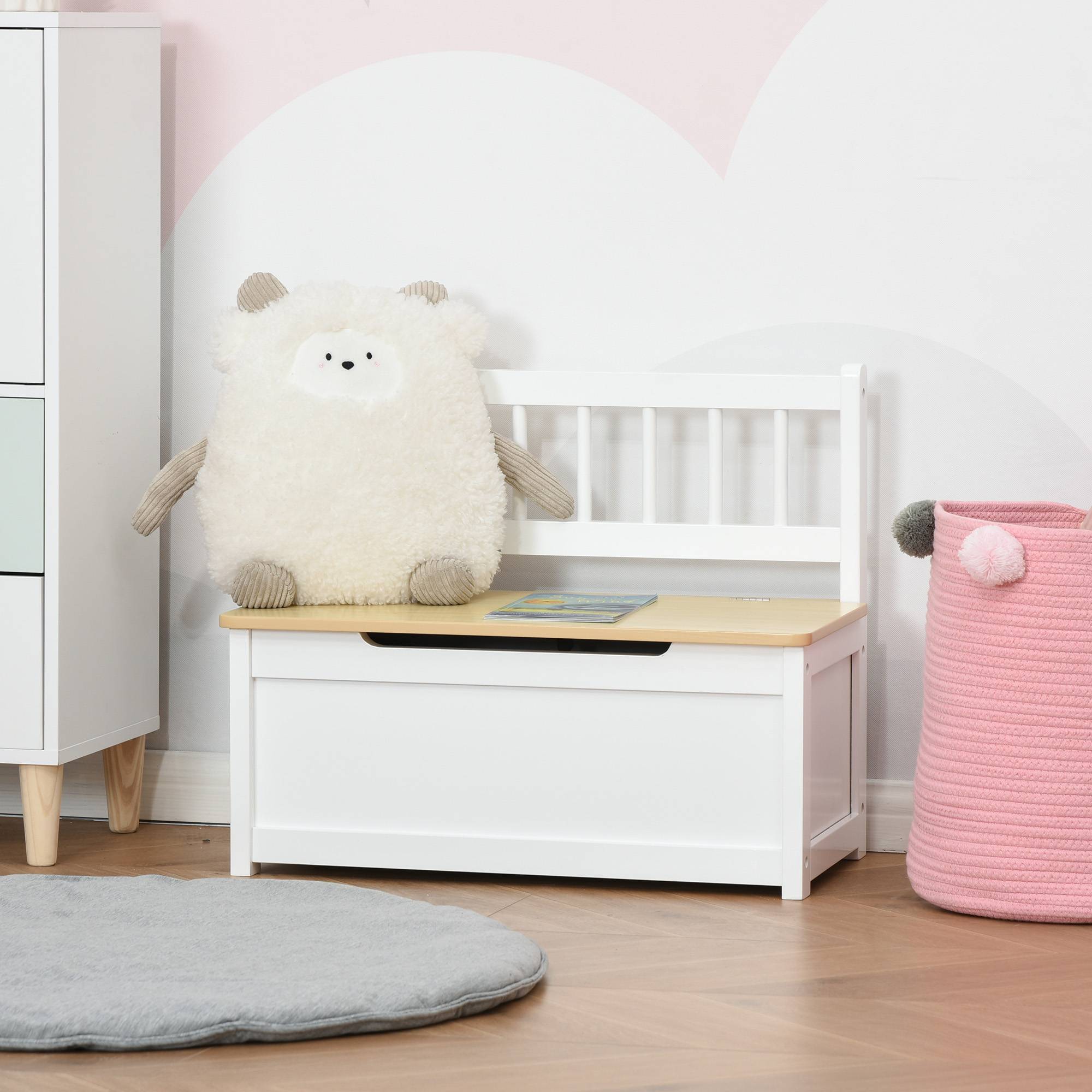 Banc de Rangement Enfant avec Dossier et Couvercle à Fermeture Douce, 40 kg, Jouets, Chambre/Salle de Jeux, 60 x 30 x 50 cm, Blanc - Image 4