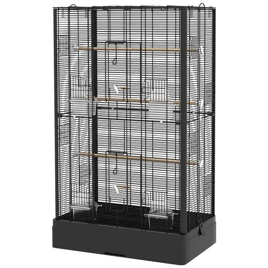 Cage à oiseaux métal noir 61 x 36.5 x 98 cm - PANGIVO - Image 2