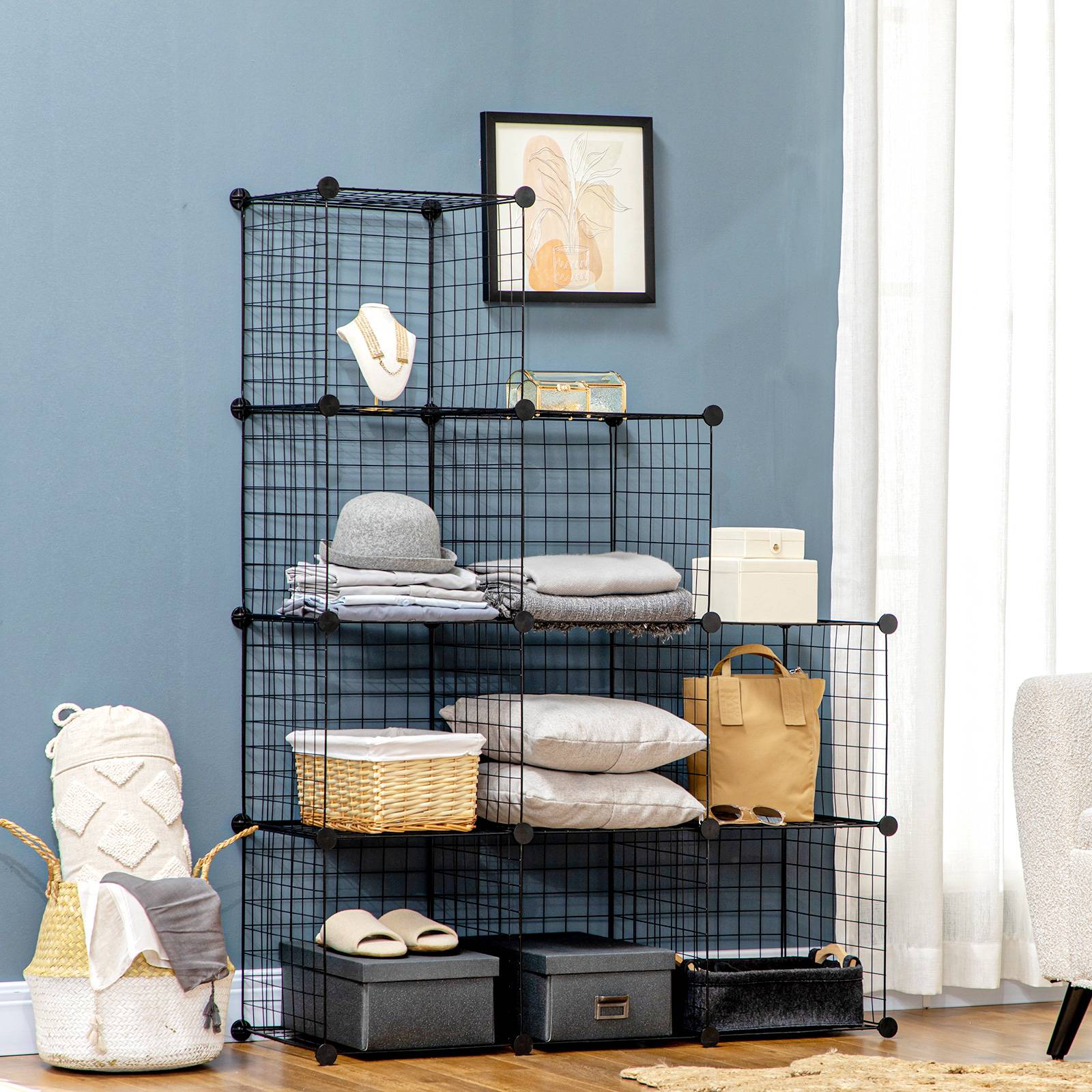 Étagère modulaire, étagère à chaussures, 9 cubes, design modulaire, acier, noir, 35 x 35 x 35 cm par cube - Image 3