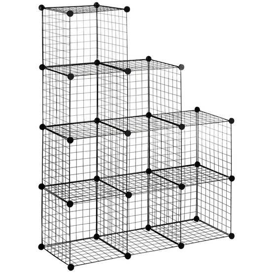 Étagère modulaire, étagère à chaussures, 9 cubes, design modulaire, acier, noir, 35 x 35 x 35 cm par cube - Image 1