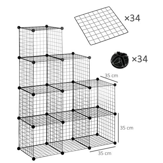 Étagère modulaire, étagère à chaussures, 9 cubes, design modulaire, acier, noir, 35 x 35 x 35 cm par cube - Image 5