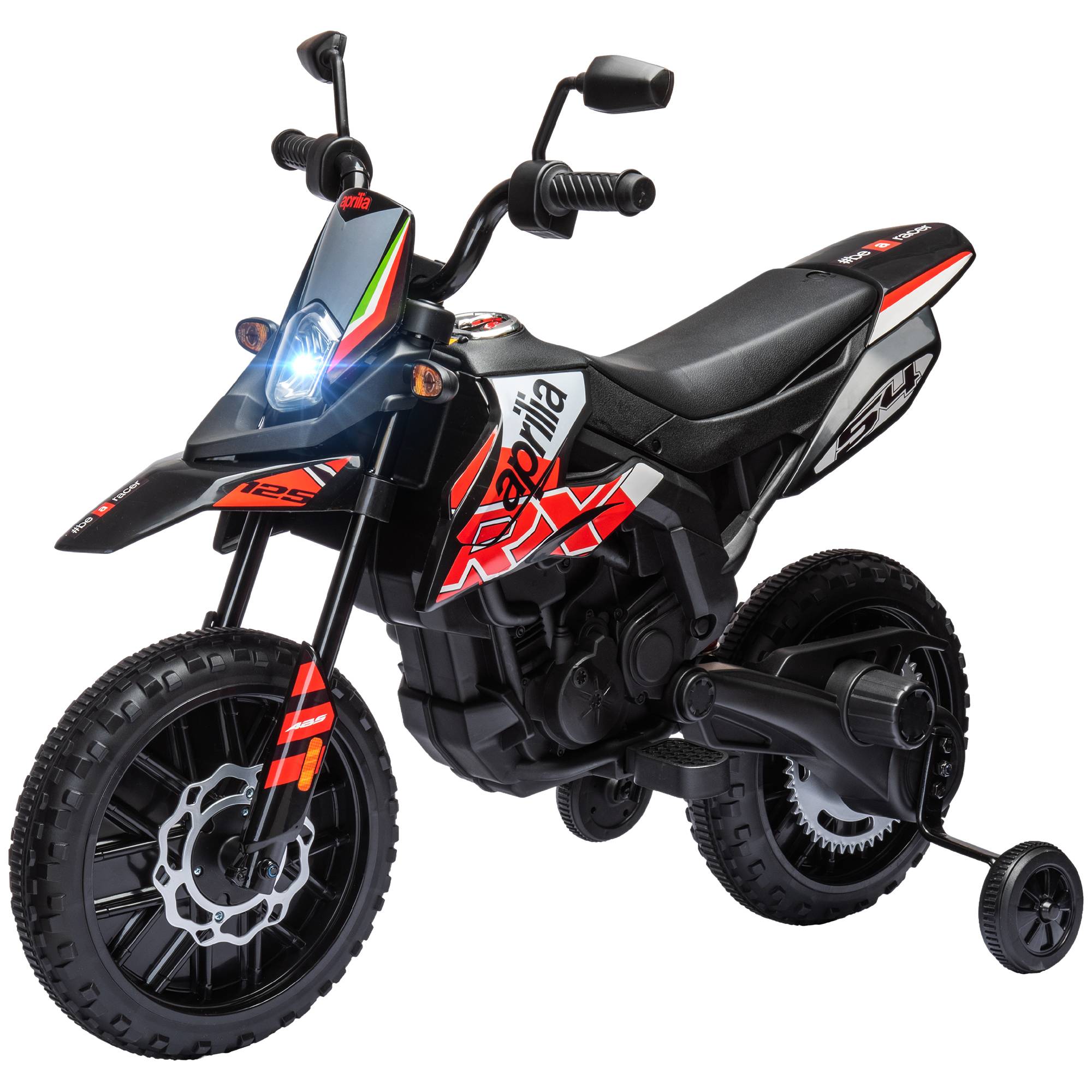 Moto électrique enfants sous licence Aprilia avec 2 moteurs 12V, roues d'entraînement, lumière LED, musique - rouge - Image 2