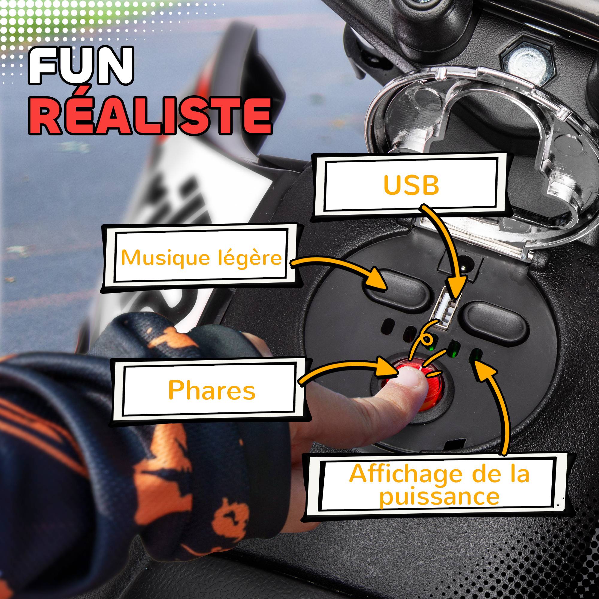 Moto électrique enfants sous licence Aprilia avec 2 moteurs 12V, roues d'entraînement, lumière LED, musique - rouge - Image 8