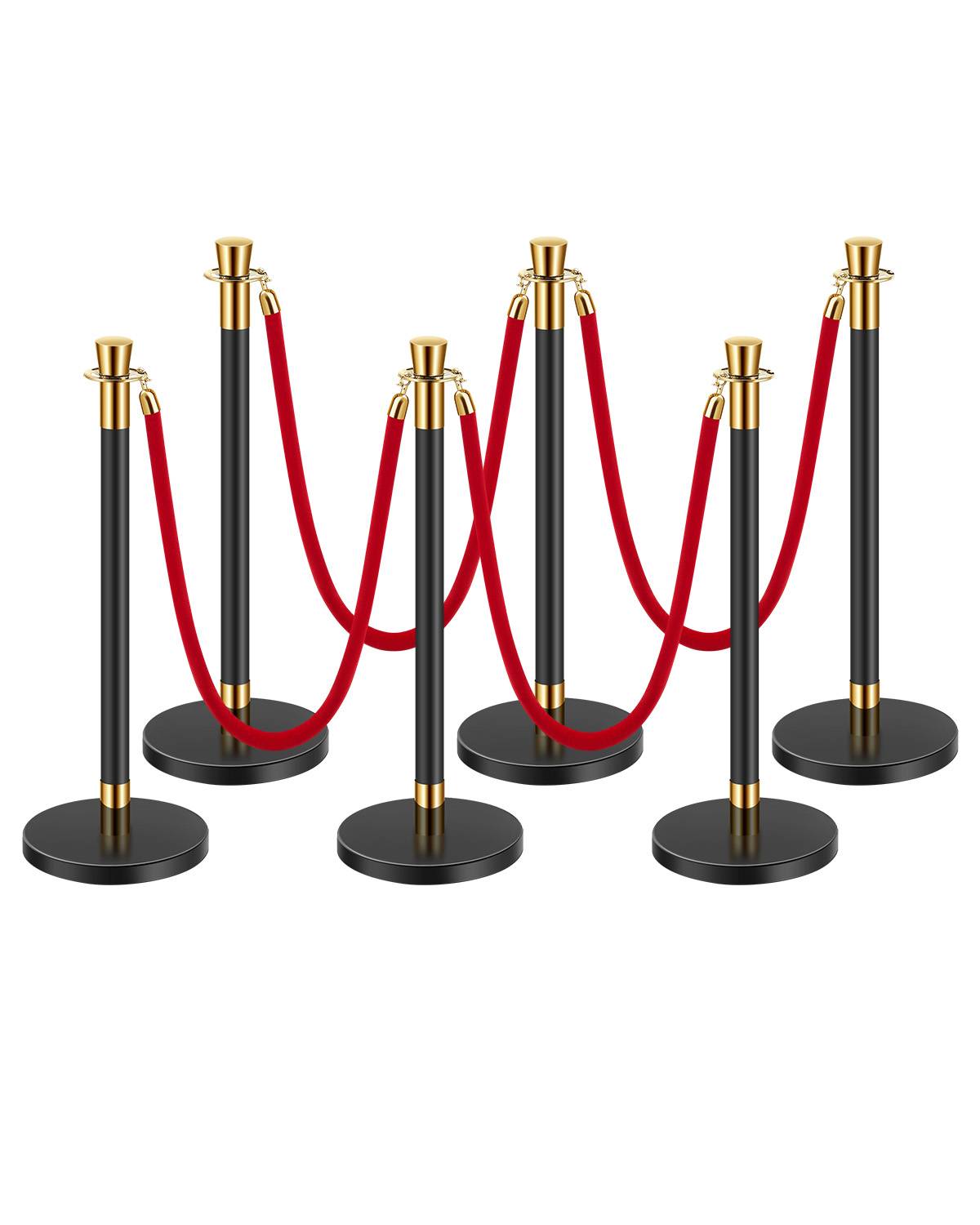 Vevor - VEVOR Poteaux guidage 6pcs base creuse, 4 cordes velours rouge, inox noir, contrôle foule/fête. - Image 1