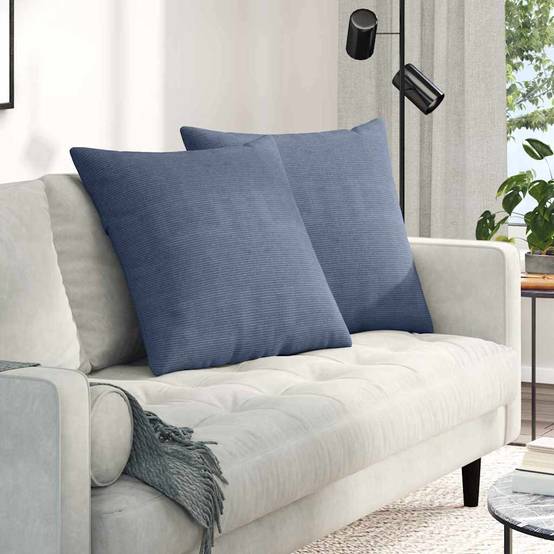 Lot de 2 Coussins de Canapé Velours Côtelé Texturé Housses Amovibles pour Salon et Bureau Bleu 80x80 cm – ComfortXL Outdoor Living - Image 1