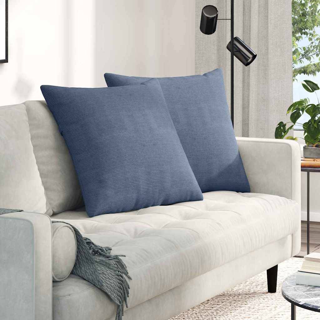 Lot de 2 Coussins de Canapé Velours Côtelé Texturé Housses Amovibles pour Salon et Bureau Bleu 80x80 cm – ComfortXL Outdoor Living - Image 1