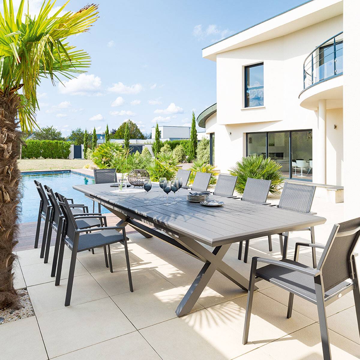 Hesperide - Table de jardin extensible "Axiome" ardoise granitée 12 places en aluminium traité époxy Hespéride - Image 3