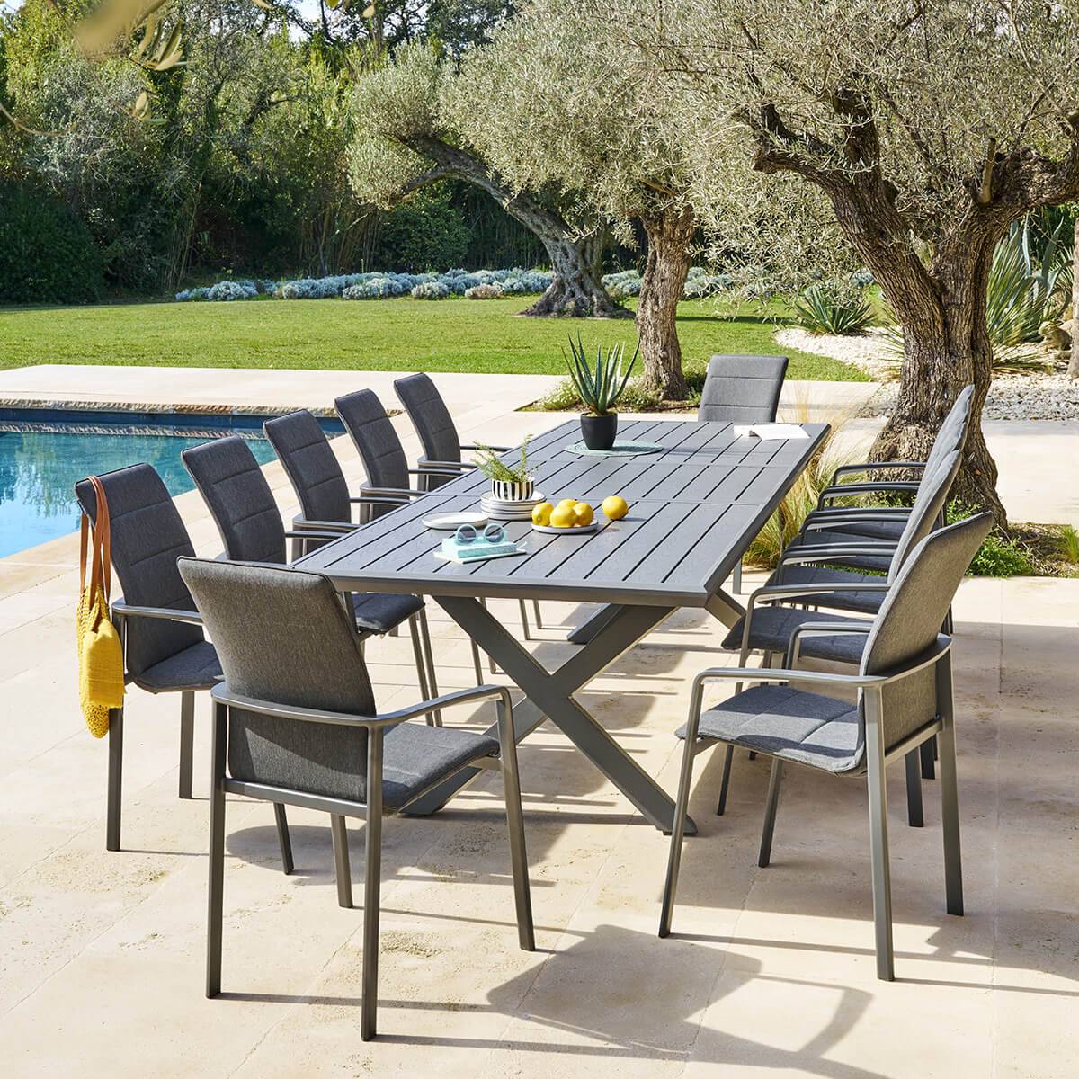 Hesperide - Table de jardin extensible "Axiome" ardoise granitée 12 places en aluminium traité époxy Hespéride - Image 1