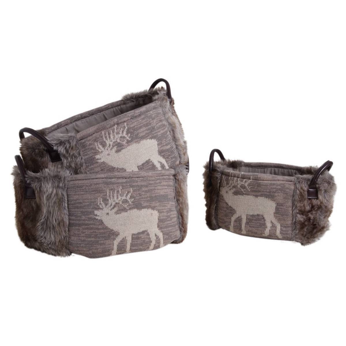 Aubry Gaspard - Corbeille de rangement ovale motif cerf (Lot de 3) - Image 1