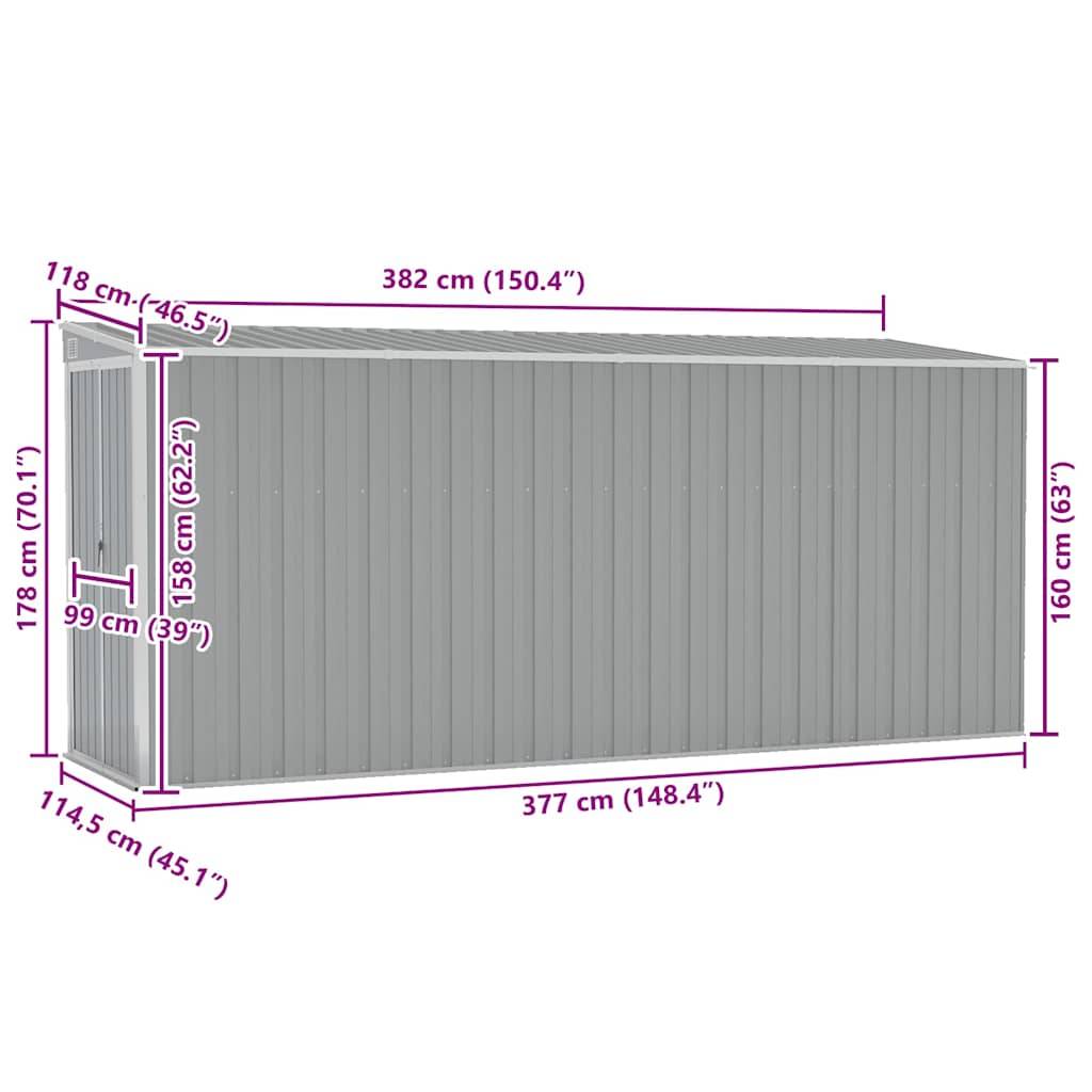 PANGIVO - Abri de jardin mural avec double porte - Acier galvanisé - Gris 118x382x178 cm - Surface au sol 4,51m² - PANGIVO - Image 7