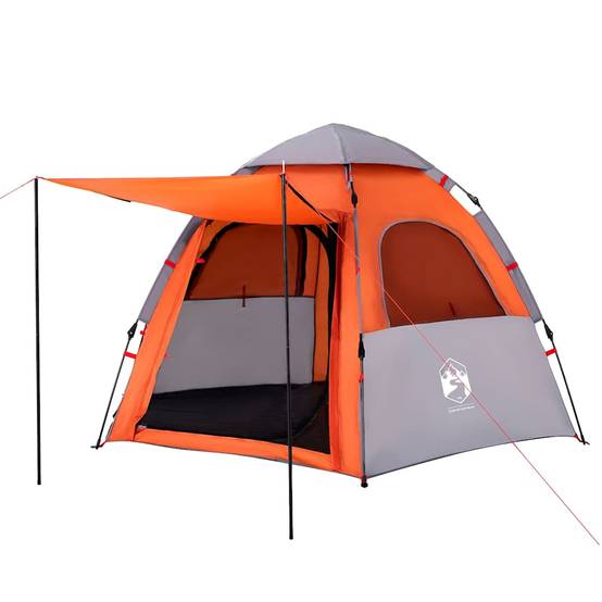 ComfortXL - Tente de Camping Cabine 4 Personnes Installation Rapide avec Auvent Gris et Orange – ComfortXL Outdoor Living - Image 8