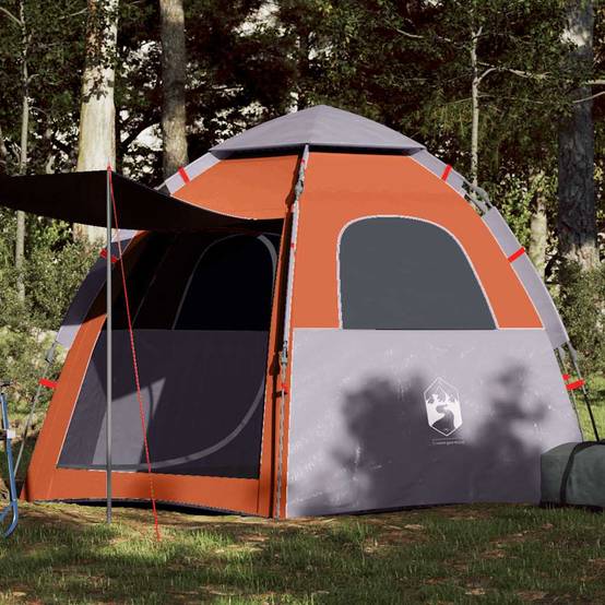ComfortXL - Tente de Camping Cabine 4 Personnes Installation Rapide avec Auvent Gris et Orange – ComfortXL Outdoor Living - Image 1
