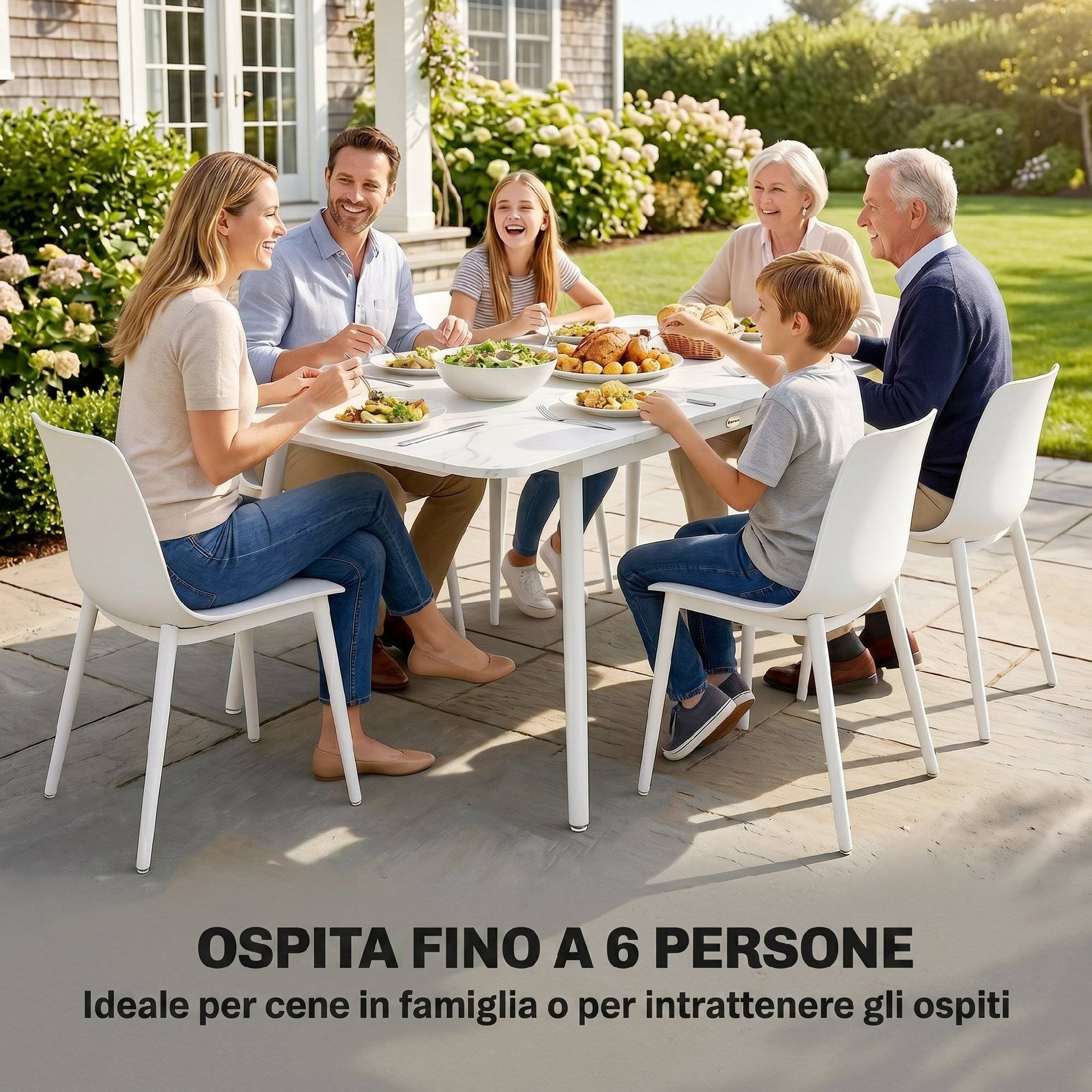 Table de jardin rectangulaire pour 6 personnes, 140 x 80 cm, plateau en composite bois-plastique. - Image 6