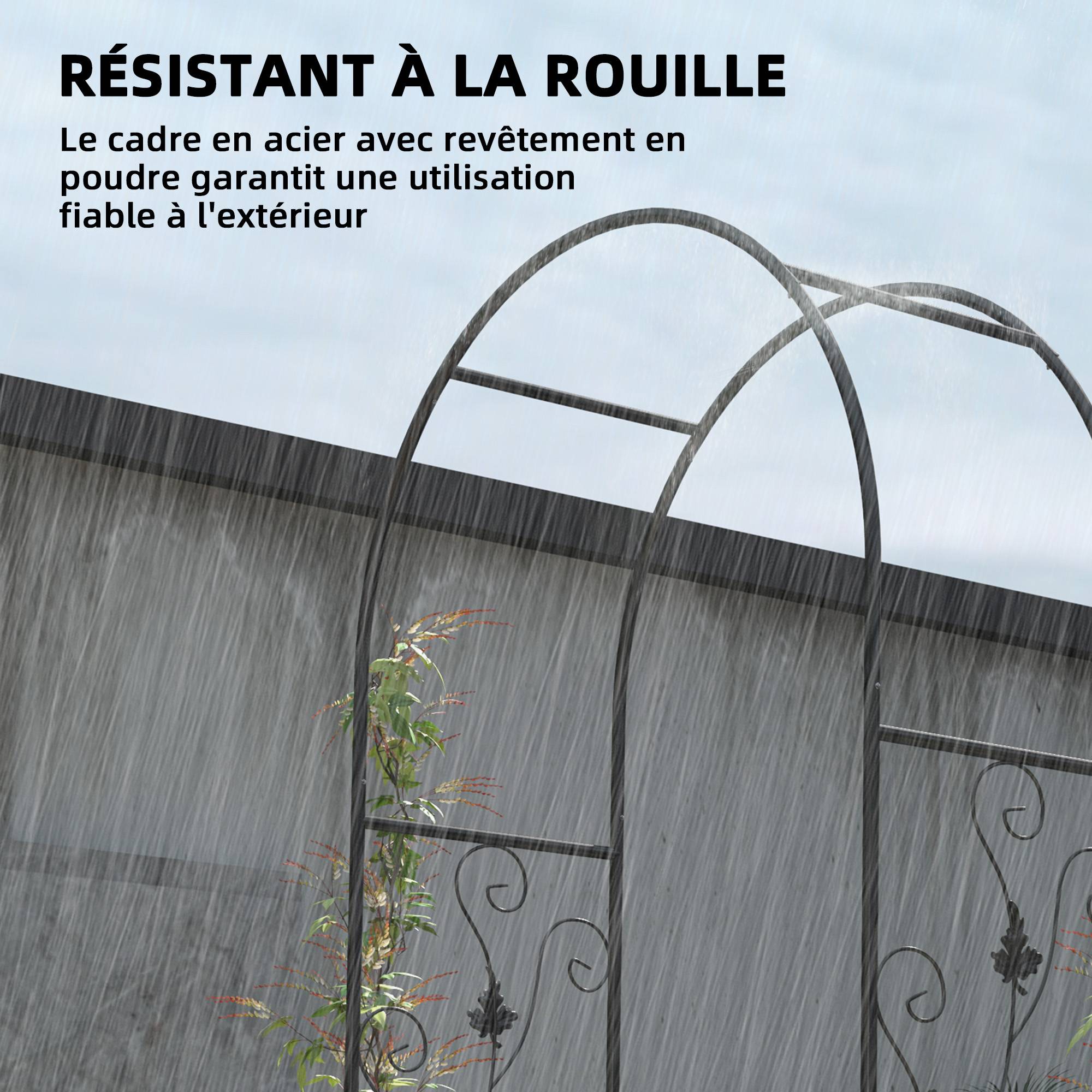 Arche de jardin avec double porte acier noir 107 x 45 x 217 cm - PANGIVO - Image 7
