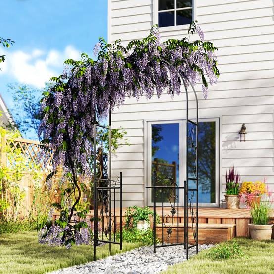 Arche de jardin avec double porte acier noir 107 x 45 x 217 cm - PANGIVO - Image 3