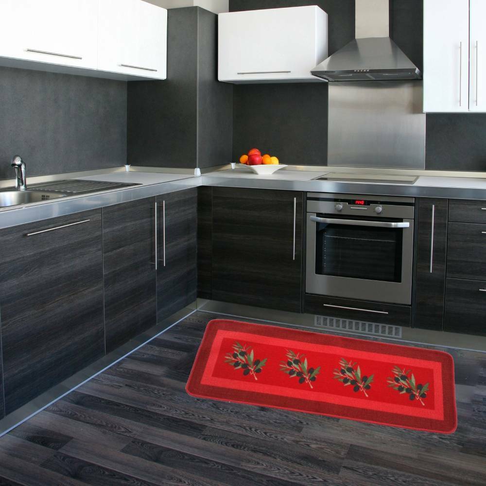 Sans Marque - Tapis de cuisine rouge antidérapant motif olives - Image 3
