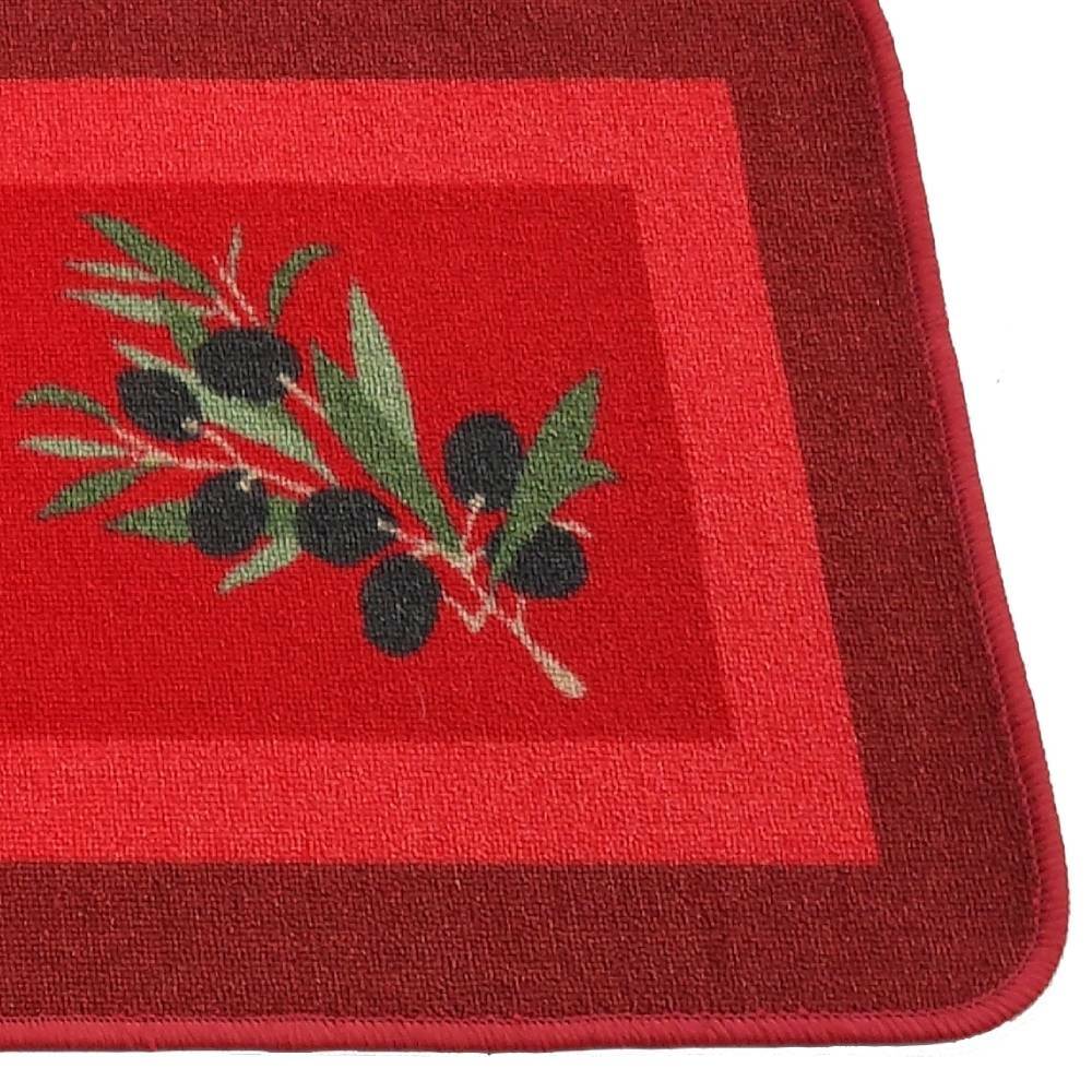 Sans Marque - Tapis de cuisine rouge antidérapant motif olives - Image 2