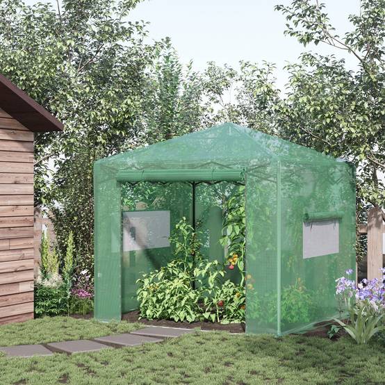 Sans Marque - Serre châssis froid tomates porte fenêtre enroulables acier PE vert foncé 238x178x240 cm - Image 4