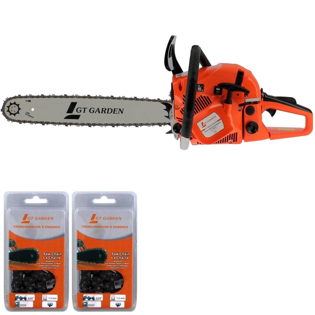 Gt Garden - Tronçonneuse thermique 62 cm3, 3.5 CV, guide 50 cm, 2 chaînes - GT GARDEN - Image 1