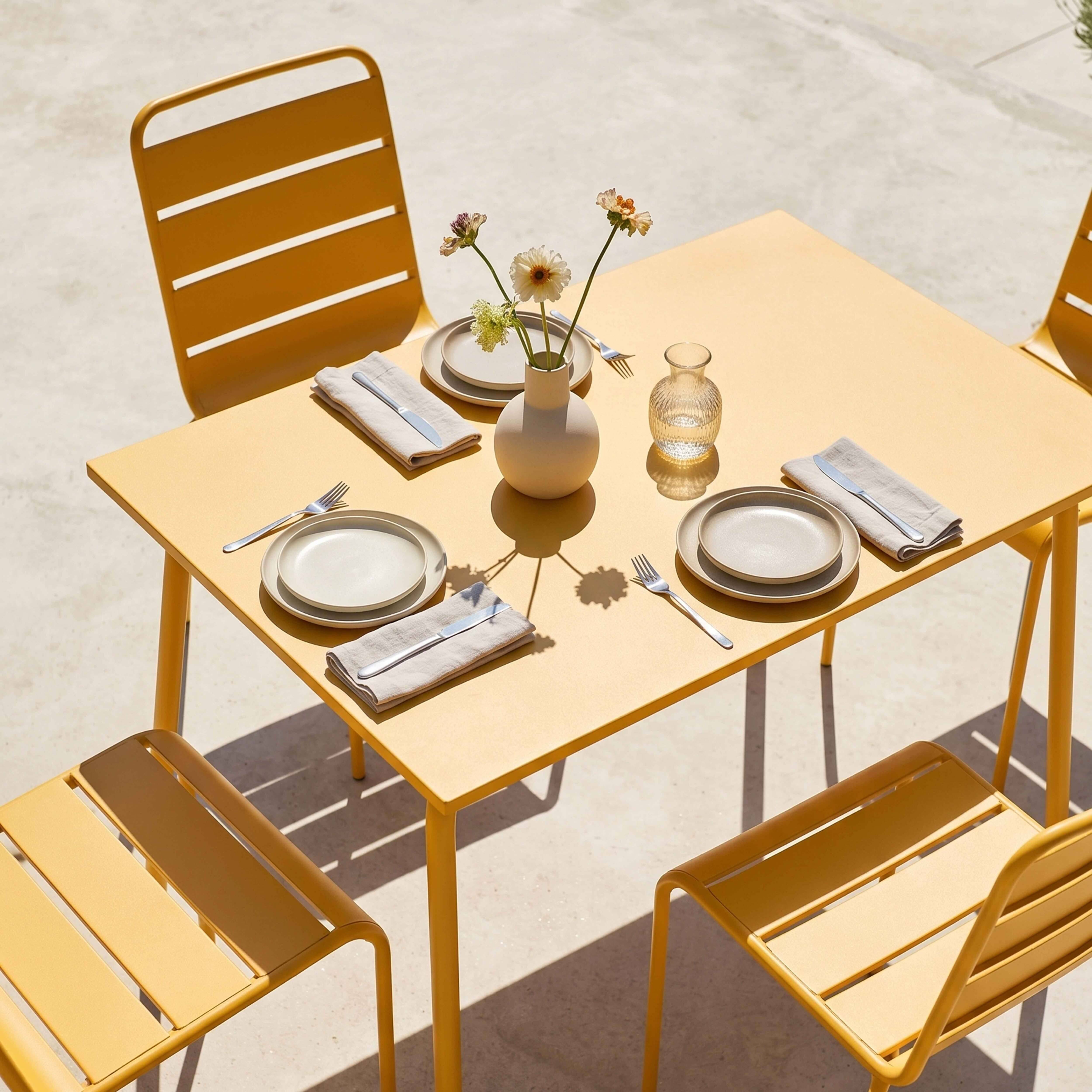 Oviala - Ensemble table de jardin en métal et 4 chaises jaune Palavas - Oviala - Image 3